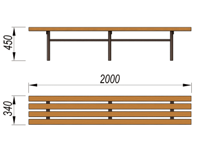 Двухметровая лавочка без спинки 2 м МАФ 1602 в Оренбурге